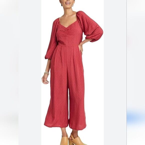 NWT Knox Rose Puff 3/4 Sleeve Jumpsuit.  Cottagecore, Tomato Girl - Picture 1 of 13